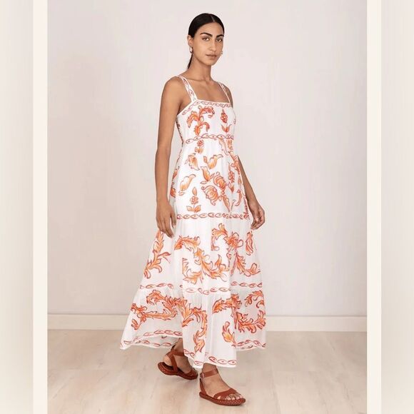 NWT 420.00 Banjanan Daniella Dress Cherry SILK BLEND MAXI DRESS - Picture 1 of 5